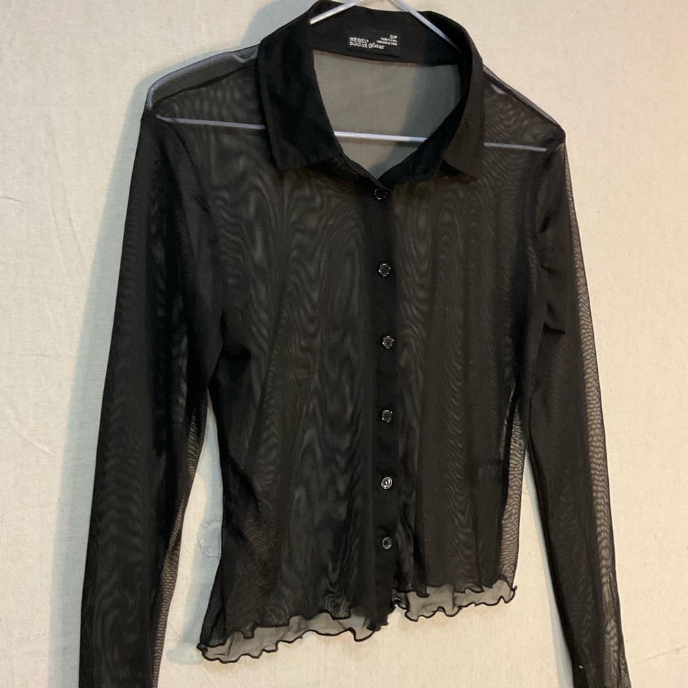 Rebels Black Sheer Button-Down Shirt, small excellent condition